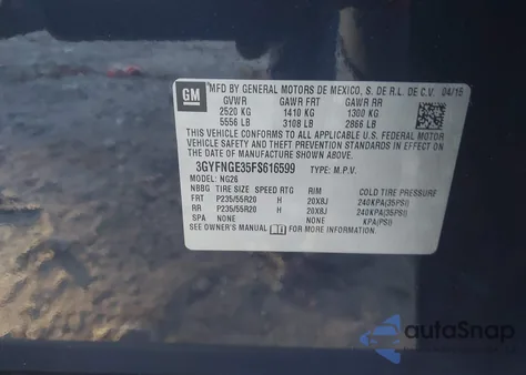 2015 Cadillac Srx Premium Collection from USA, damaged, VIN 3GYFNGE35FS616599